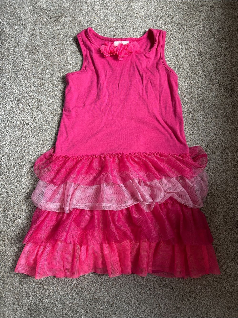 Hanna Andersson Hot Pink Ruffle Tank Dress with Flower Accent